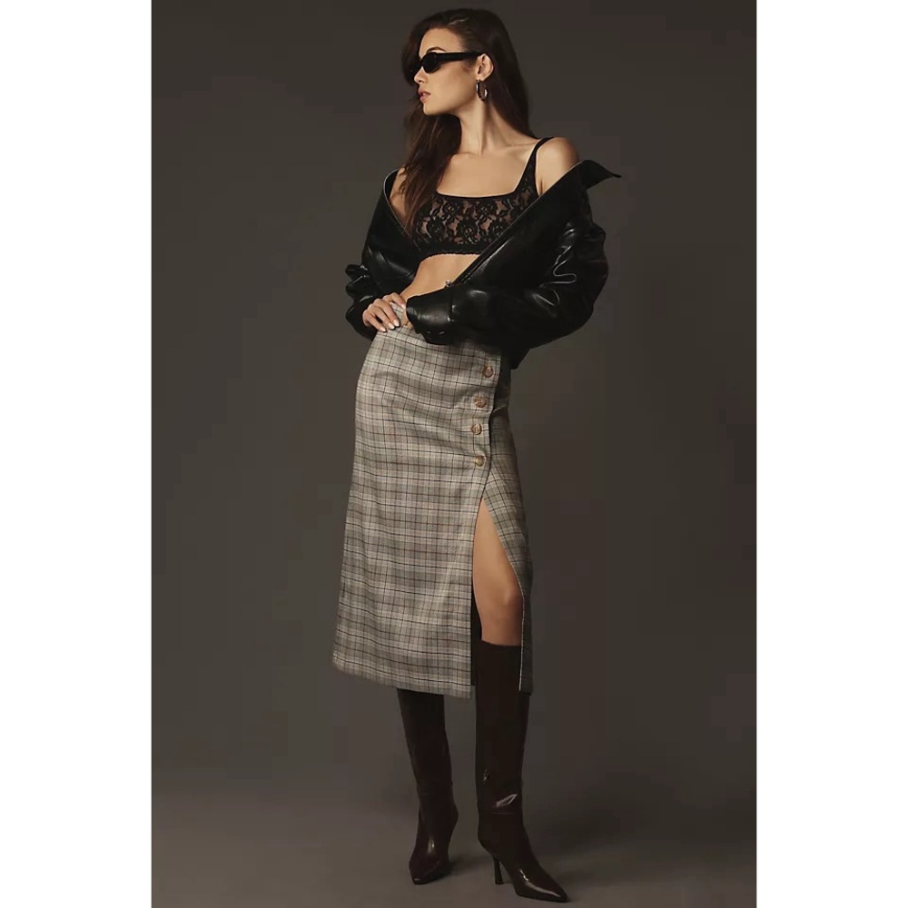 PORRIDGE Plaid Button Midi Skirt